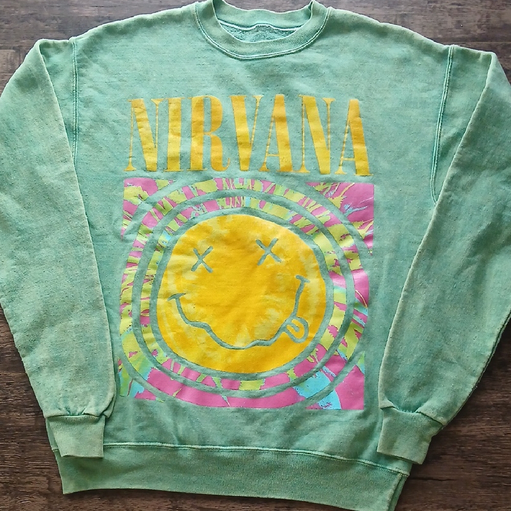 NIRVANA Green and Yellow Crewneck Sweater